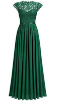 Laden Sie das Bild in den Galerie-Viewer, Schwarz Boot-Ausschnitt Chiffon Abendkleider mit Spitze