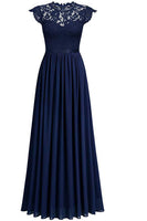 Laden Sie das Bild in den Galerie-Viewer, Schwarz Boot-Ausschnitt Chiffon Abendkleider mit Spitze