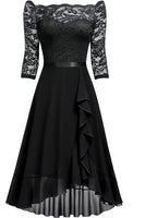 Laden Sie das Bild in den Galerie-Viewer, Rosa Rüsche Schulterfreies Chiffon AbendKleider mit Spitze