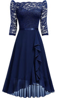 Laden Sie das Bild in den Galerie-Viewer, Rosa Rüsche Schulterfreies Chiffon AbendKleider mit Spitze