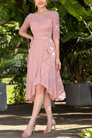 Laden Sie das Bild in den Galerie-Viewer, Rosa Rüsche Schulterfreies Chiffon AbendKleider mit Spitze