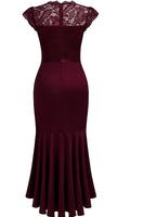 Laden Sie das Bild in den Galerie-Viewer, Burgund Rüsche Boot-Ausschnitt Asymmetrisch Cocktailkleider mit Spitze