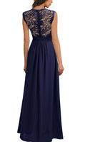 Laden Sie das Bild in den Galerie-Viewer, Marine Boot-Ausschnitt Chiffon Abendkleider mit Spitze
