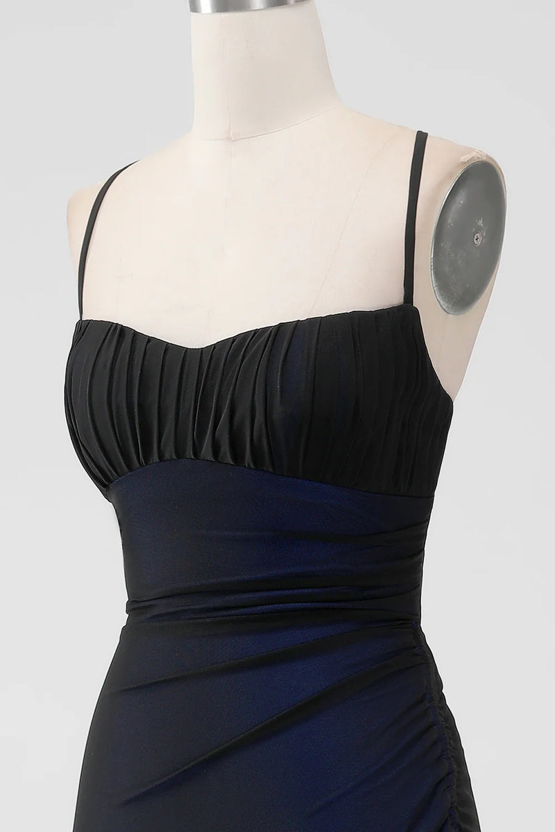 Laden Sie das Bild in den Galerie-Viewer, Etui Spaghettiträger Schwarz Rot Bodenlanges Brautjungfernkleid