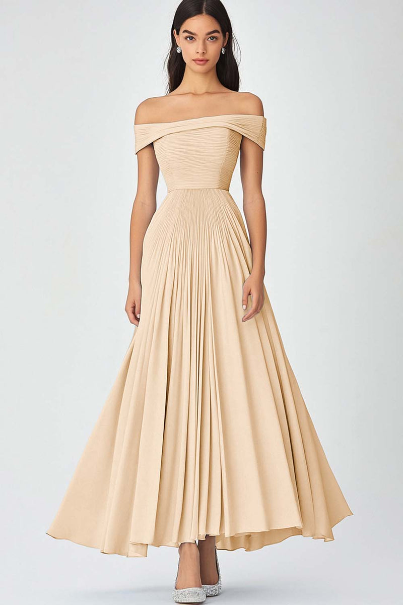 Laden Sie das Bild in den Galerie-Viewer, Himmelblau Schulterfrei A Linie Chiffon Langes Abendkleid