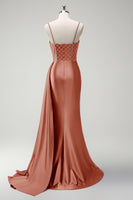 Laden Sie das Bild in den Galerie-Viewer, Glitzer Königsblau Korsett Meerjungfrau Lange Satin Abendkleid mit Schlitz