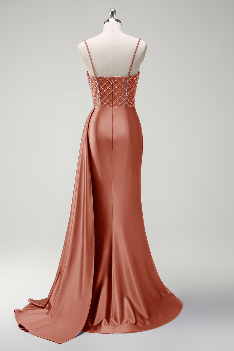 Laden Sie das Bild in den Galerie-Viewer, Glitzer Königsblau Korsett Meerjungfrau Lange Satin Abendkleid mit Schlitz