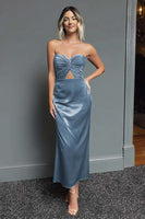 Laden Sie das Bild in den Galerie-Viewer, Dunkelblau Schatz Etui Satin Maxi Formelle Kleid