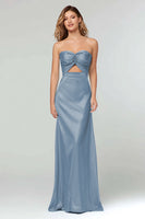 Laden Sie das Bild in den Galerie-Viewer, Blue Schatz Etui Satin Maxi Formelle Kleid