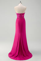 Laden Sie das Bild in den Galerie-Viewer, Glitzer Grün Meerjungfrau Trägerlos Korset Lange Abendkleid mit Schlitz