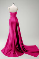 Laden Sie das Bild in den Galerie-Viewer, Glitzer Dunkelgrün Pailletten Spaghettiträger Lange Abendkleid mit Schlitz