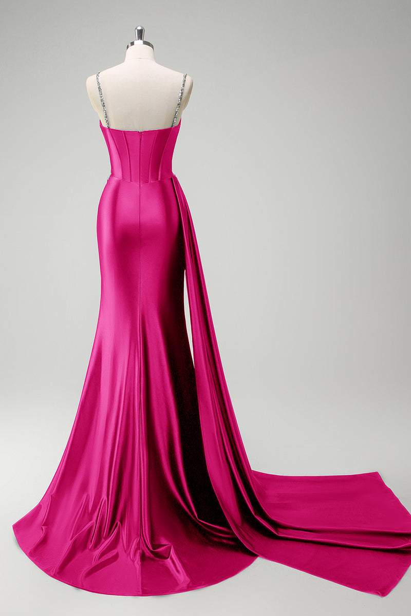 Laden Sie das Bild in den Galerie-Viewer, Glitzer Dunkelgrün Pailletten Spaghettiträger Lange Abendkleid mit Schlitz