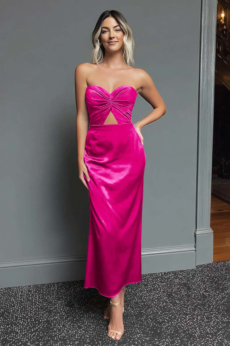 Laden Sie das Bild in den Galerie-Viewer, Dunkelblau Schatz Etui Satin Maxi Formelle Kleid