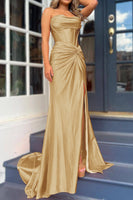 Laden Sie das Bild in den Galerie-Viewer, Fuchsia Meerjungfrau Gerafftes Korsett Abendkleid Mit Schlitz