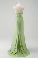 Laden Sie das Bild in den Galerie-Viewer, Glitzer Grün Meerjungfrau Trägerlos Korset Lange Abendkleid mit Schlitz