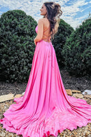 Laden Sie das Bild in den Galerie-Viewer, Königsblaues Neckholder Rückenfreies Ballkleid mit Schlitz