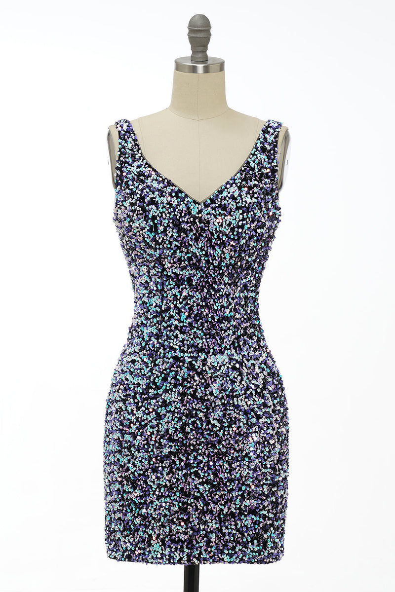 Laden Sie das Bild in den Galerie-Viewer, Schwarzes Pailletten-Cocktailkleid