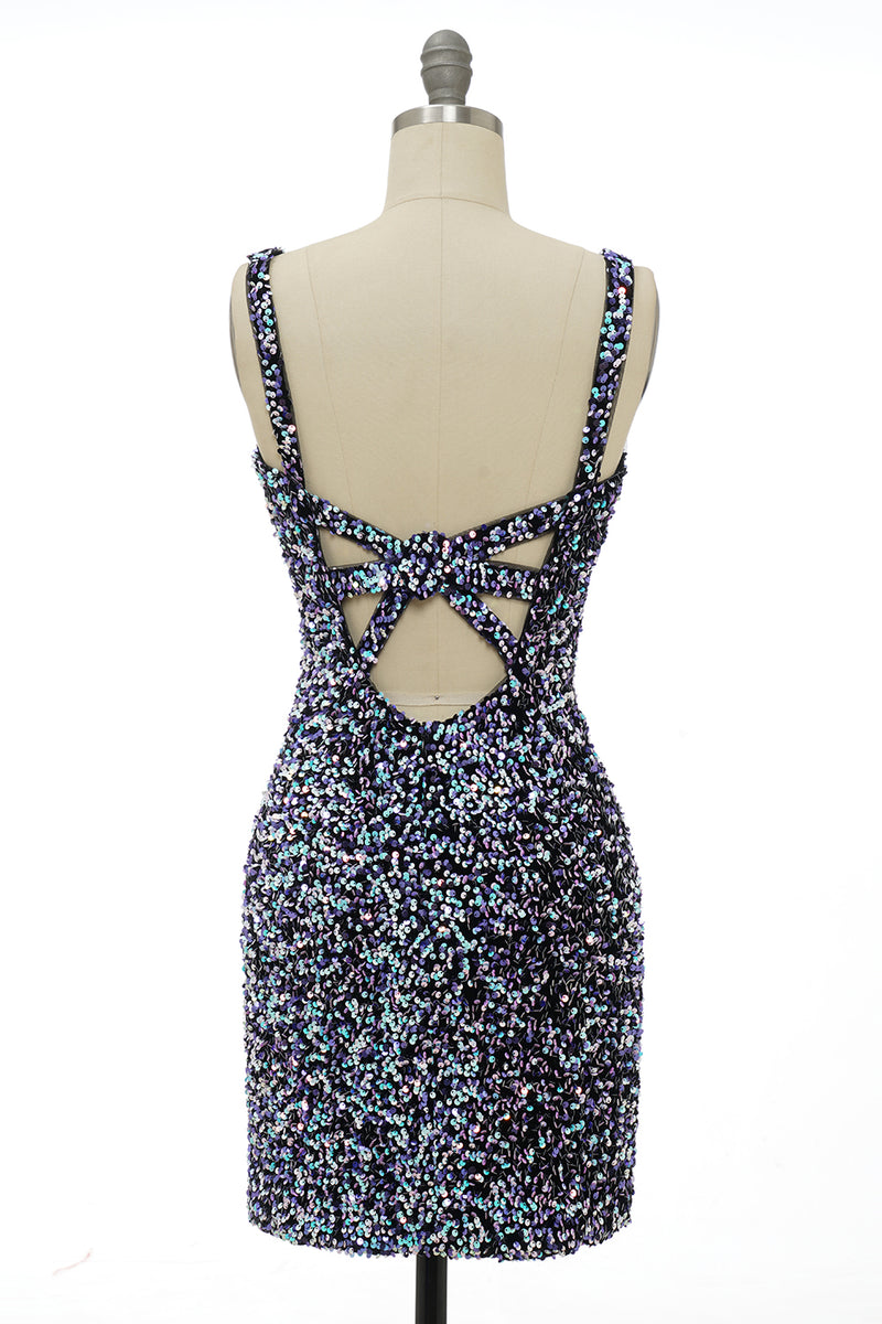 Laden Sie das Bild in den Galerie-Viewer, Schwarzes Pailletten-Cocktailkleid