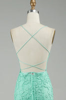 Laden Sie das Bild in den Galerie-Viewer, Mint Spaghettiträger Lange Rückenfreies Ballkleid mit Applikationen