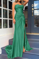 Laden Sie das Bild in den Galerie-Viewer, Fuchsia Meerjungfrau Gerafftes Korsett Abendkleid Mit Schlitz