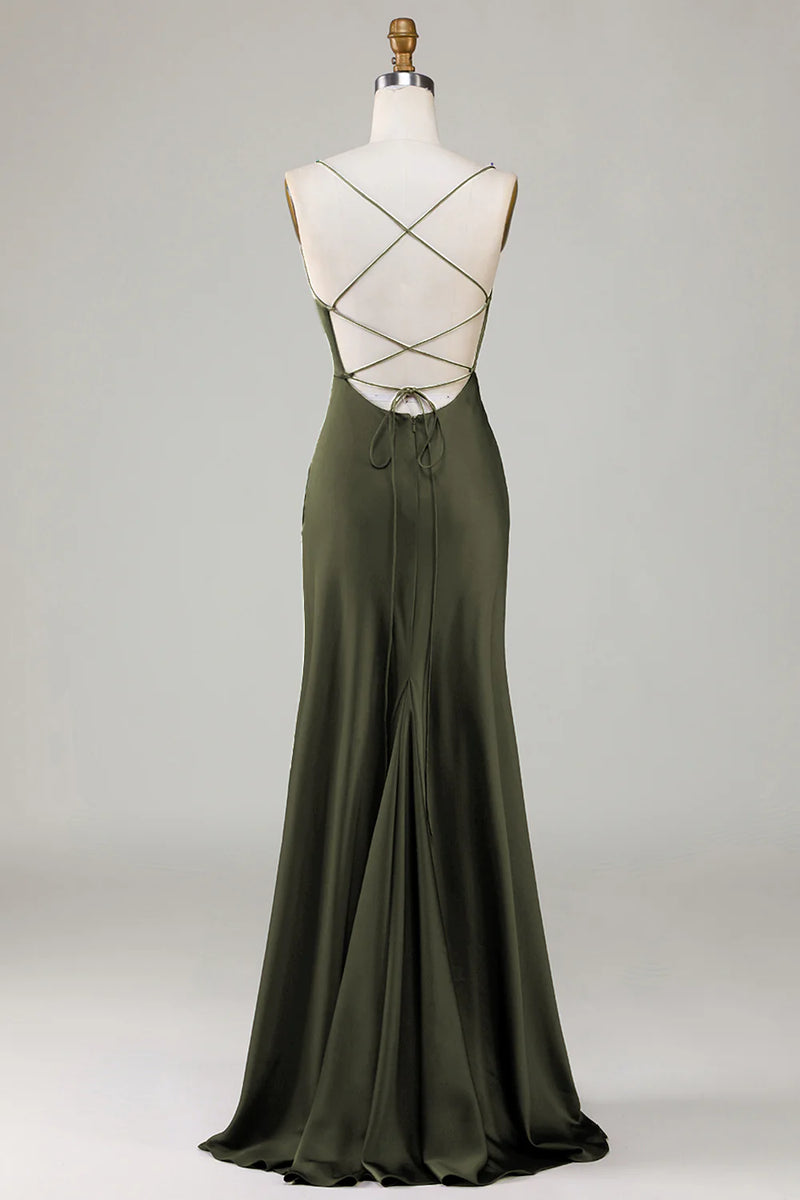 Laden Sie das Bild in den Galerie-Viewer, Burgunderrotes A-Linien-Brautjungfernkleid mit Schnürung und gekreuztem Rücken