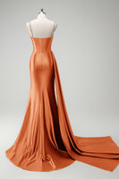 Laden Sie das Bild in den Galerie-Viewer, Glitzer Salbei Spaghettiträger Korsett Lange Abendkleid mit Schlitz