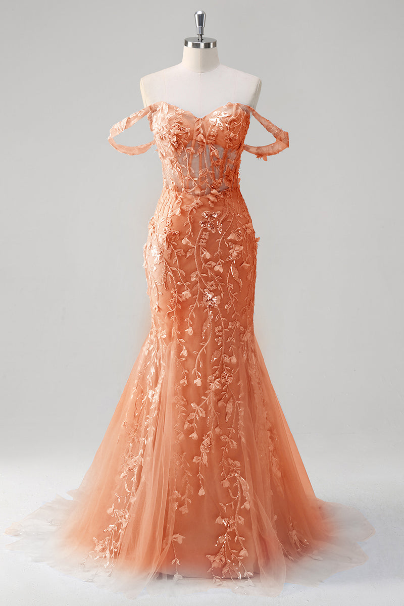 Laden Sie das Bild in den Galerie-Viewer, Blumen Blau Schulterfreie Korsett Lange Abendkleid mit Applikationen