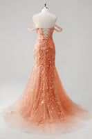 Laden Sie das Bild in den Galerie-Viewer, Blumen Blau Schulterfreie Korsett Lange Abendkleid mit Applikationen