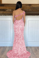 Laden Sie das Bild in den Galerie-Viewer, Meerjungfrau Ein-Schulter Dunkles Lila Pailletten Abendkleid