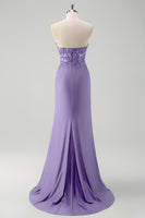 Laden Sie das Bild in den Galerie-Viewer, Glitzer Grün Meerjungfrau Trägerlos Korset Lange Abendkleid mit Schlitz