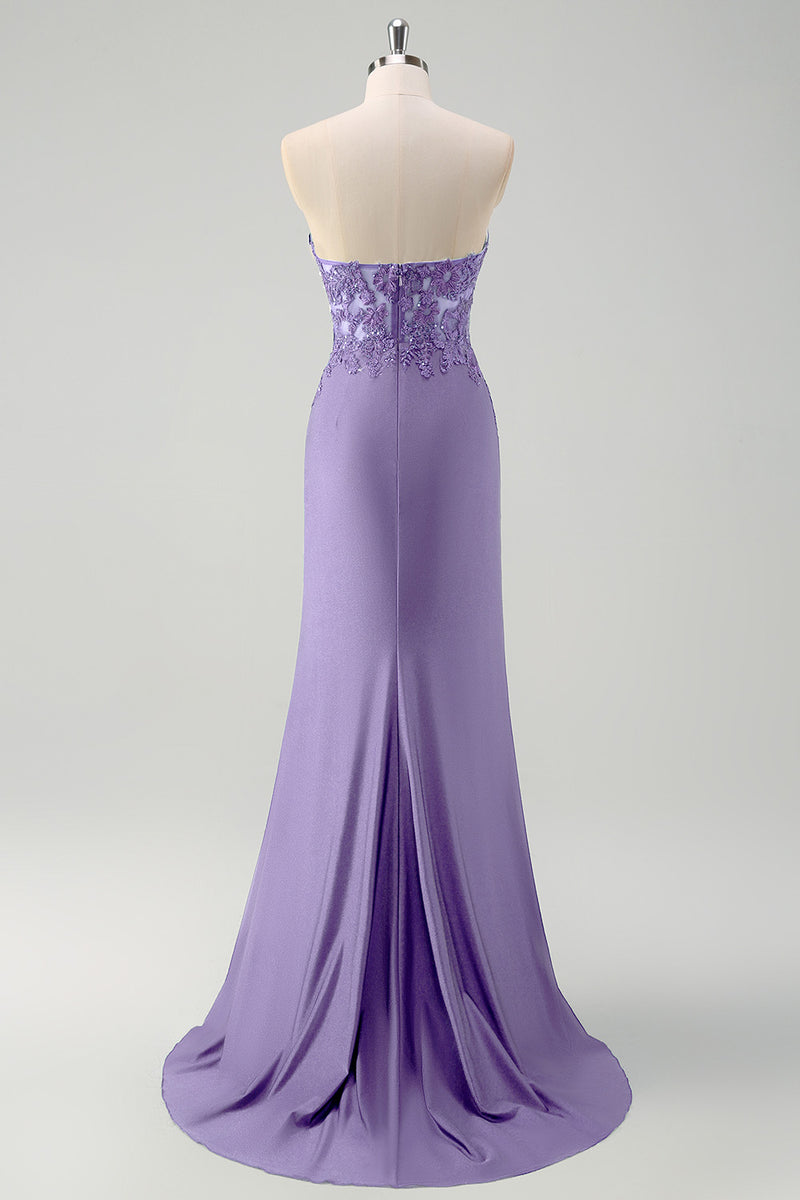 Laden Sie das Bild in den Galerie-Viewer, Glitzer Grün Meerjungfrau Trägerlos Korset Lange Abendkleid mit Schlitz