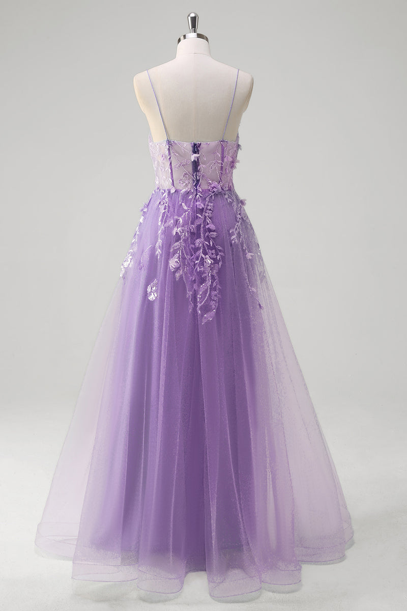 Laden Sie das Bild in den Galerie-Viewer, Blumen Blau A Linie Korsett Lange Abendkleid mit Applikationen