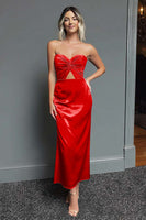 Laden Sie das Bild in den Galerie-Viewer, Dunkelblau Schatz Etui Satin Maxi Formelle Kleid