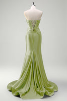 Laden Sie das Bild in den Galerie-Viewer, Glitzer Dunkelgrün Korsett Perlen Schätzchen Lange Abendkleid