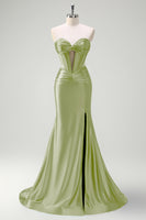 Laden Sie das Bild in den Galerie-Viewer, Glitzer Dunkelgrün Korsett Perlen Schätzchen Lange Abendkleid