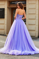 Laden Sie das Bild in den Galerie-Viewer, Flieder A Linie Schulterfreies Langes Abiballkleider Mit Perlen