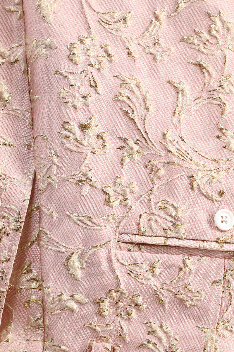 Laden Sie das Bild in den Galerie-Viewer, Hellrosa Schal Ein-Knopf Revers Jacquard 2-Teiliger Herren Ballanzug