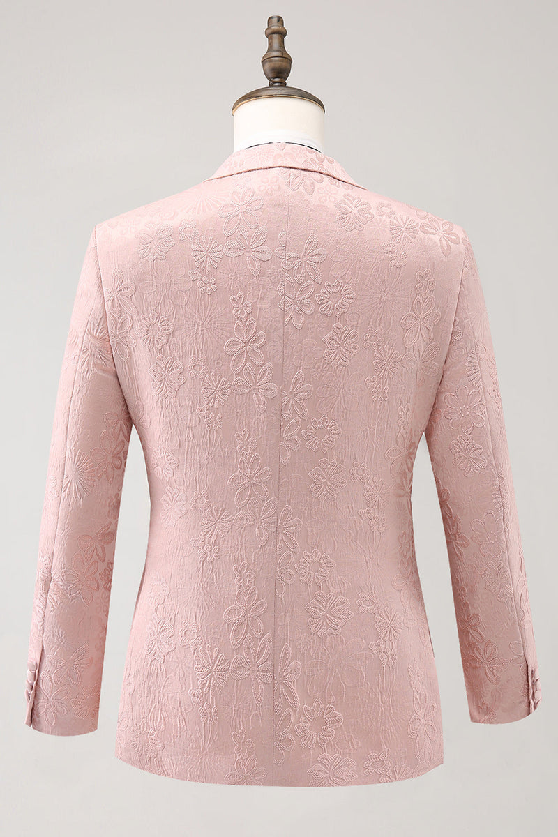 Laden Sie das Bild in den Galerie-Viewer, Dunkelblauer 3-Teiliger Jacquard mit einem Knopf Smokinganzug für Herren