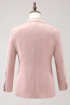 Hellrosa 3-Teiliger Spitzenrevers Jacquard Ballanzug mit einem Knopf