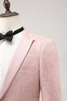 Laden Sie das Bild in den Galerie-Viewer, Dunkelblauer 3-Teiliger Jacquard mit einem Knopf Smokinganzug für Herren