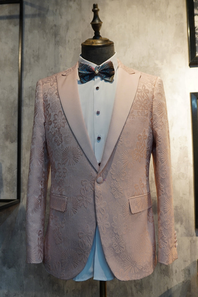 Laden Sie das Bild in den Galerie-Viewer, Dunkelblau Spitzenrevers 2-Teiliger Ein-Knopf Jacquard Herren Hochzeitsfeier Anzug