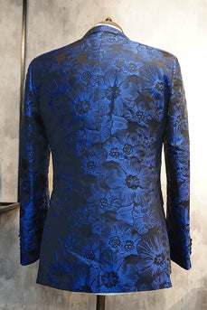 Spitzenrevers Jacquard Zwei Knöpfe Königsblau Einreiher Herren Ballblazer