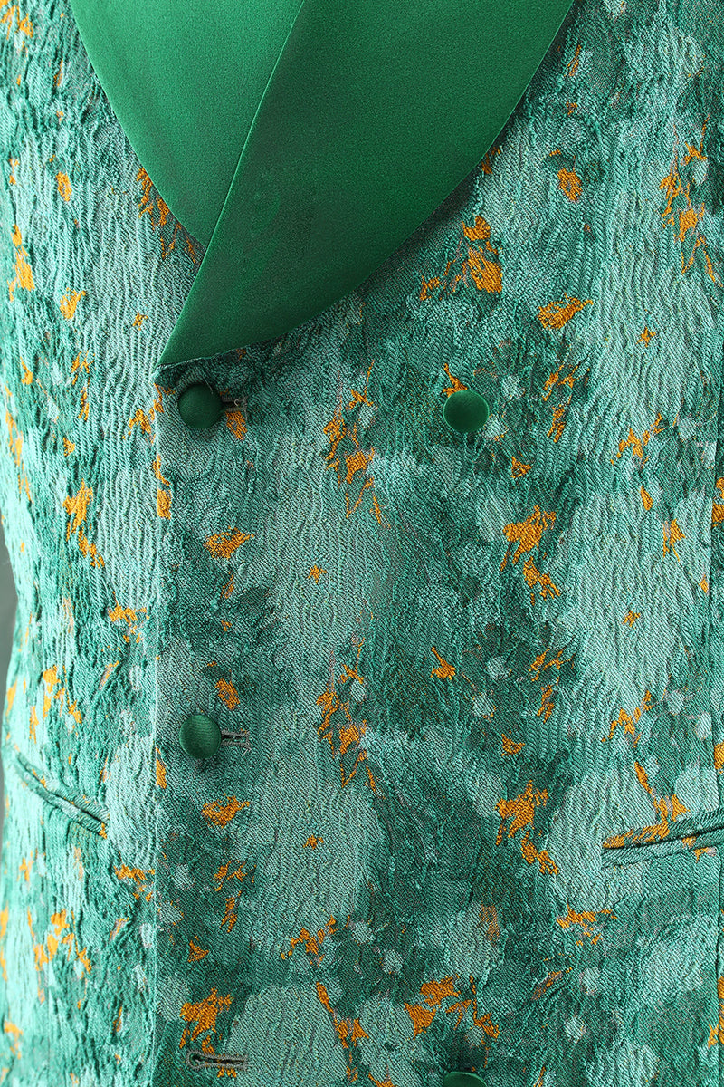 Laden Sie das Bild in den Galerie-Viewer, Grüner Spitzenrevers 3-Teiliger Jacquard Herrenanzug mit einem Knopf