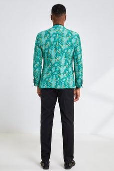 Grüner Ein-Knopf Spitzenrevers 3-Teiliger Jacquard Herren Abendanzug