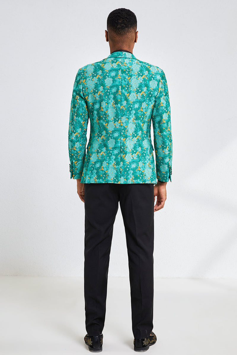 Laden Sie das Bild in den Galerie-Viewer, Grüner Ein-Knopf Spitzenrevers 3-Teiliger Jacquard Herren Abendanzug