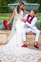 Laden Sie das Bild in den Galerie-Viewer, Weißer Schal Revers 3-Teiliger Hochzeitsanzug für Herren