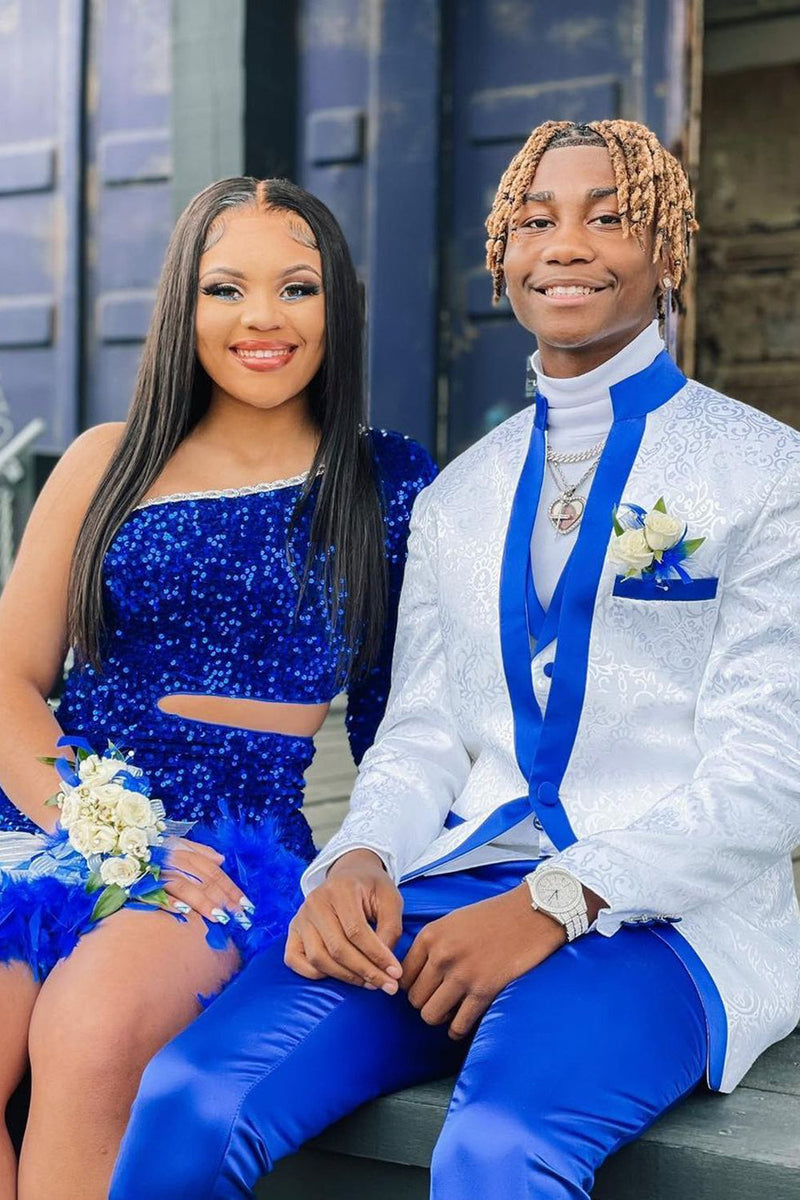 Laden Sie das Bild in den Galerie-Viewer, Stehkragen Ein-Knopf Weiße 3-Teiliger Herren Smokinganzug