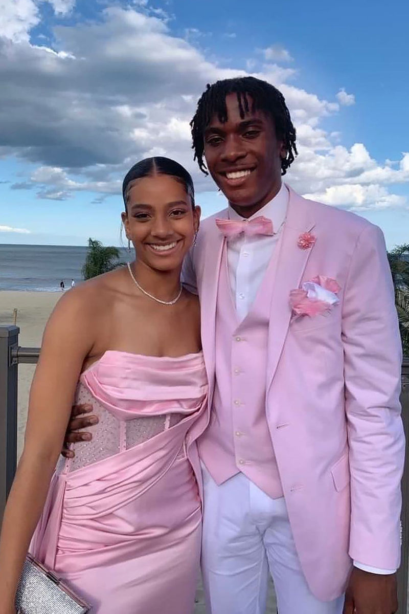 Laden Sie das Bild in den Galerie-Viewer, Gekerbtes Revers Rosa 3-Teiliger Abendanzug für Herren