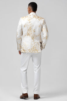 Champagner 2-Teiliger Spitzenrevers Jacquard Herren Ballanzug mit einem Knopf