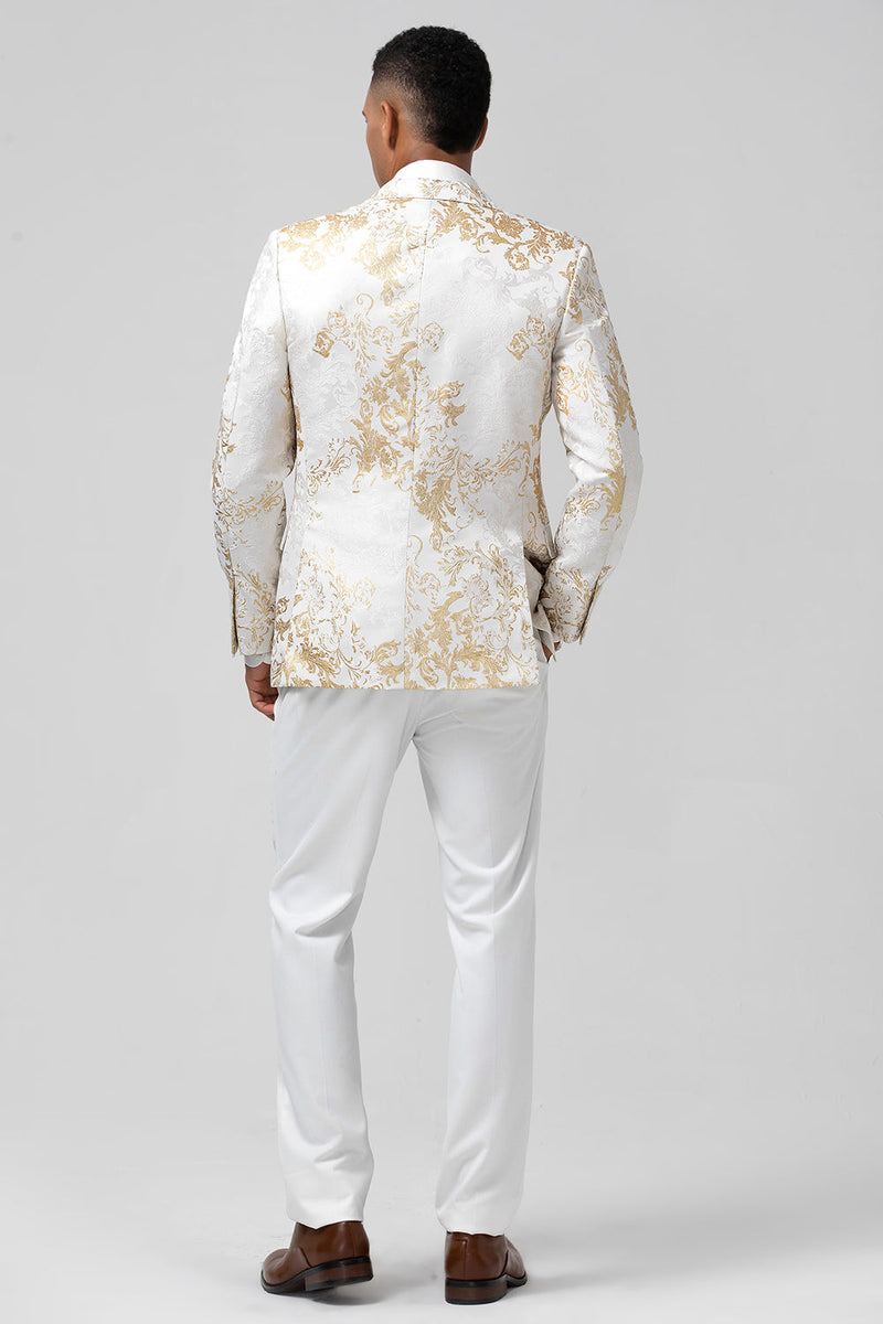 Laden Sie das Bild in den Galerie-Viewer, Champagner 2-Teiliger Spitzenrevers Jacquard Herren Ballanzug mit einem Knopf